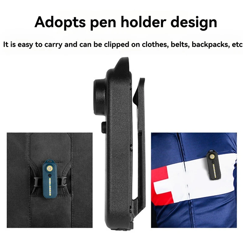 【A45D】Latarka z klipsem do noszenia na piórniku, światło ostrzegawcze, ładowalna latarka, wielofunkcyjna latarka z paskiem na ramię B