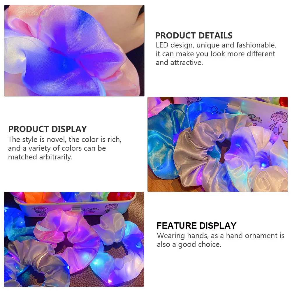 

8 шт. светящиеся LED-резинки для волос, яркие разноцветные резинки для волос, аксессуары для сцены и вечеринок, модные украшения для волос, светящиеся в темноте головные уборы