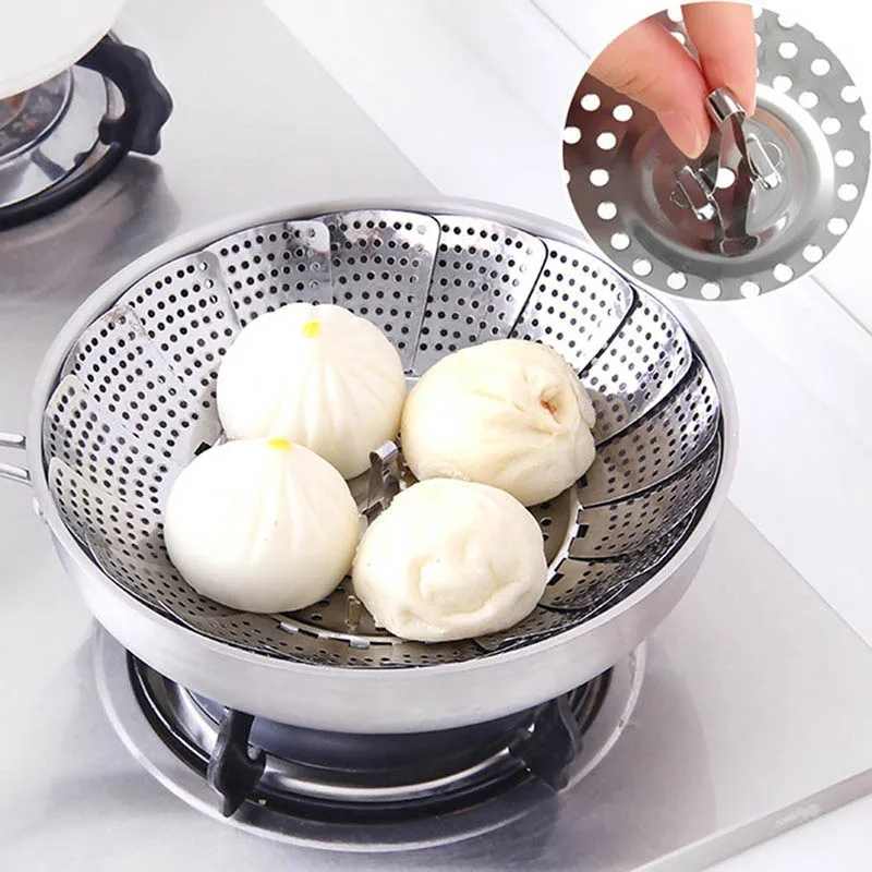 1pc Stainless Steel Folding Steamer Tray Expandable Lotus Steamer Tray Multifunctional Fruit Tray Washing Kitchen Tools