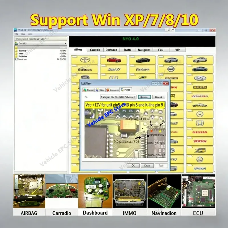Newest NYO 4 full database safety airbags dashboard+car radio+IMMO+navigation automatic data repair software support Win7/8/10