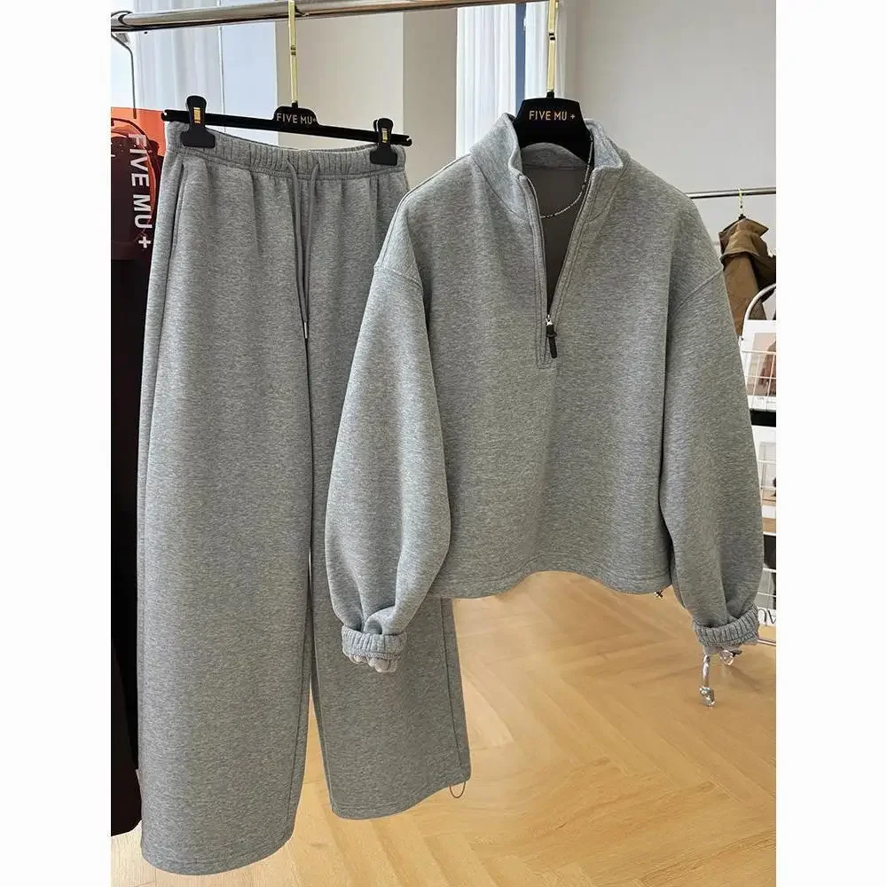 

Korean Style Anti-Aging Cute Casual Sports Women's Autumn Winter New Thickened Hooded Sweatshirt Pants Two-Piece Set