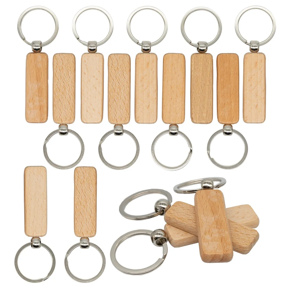 Wood Engraving Blanks Rectangle Blank Wooden Key Chain Wood Blanks for Keychains 20 Pack (Width:0.7 Inch)