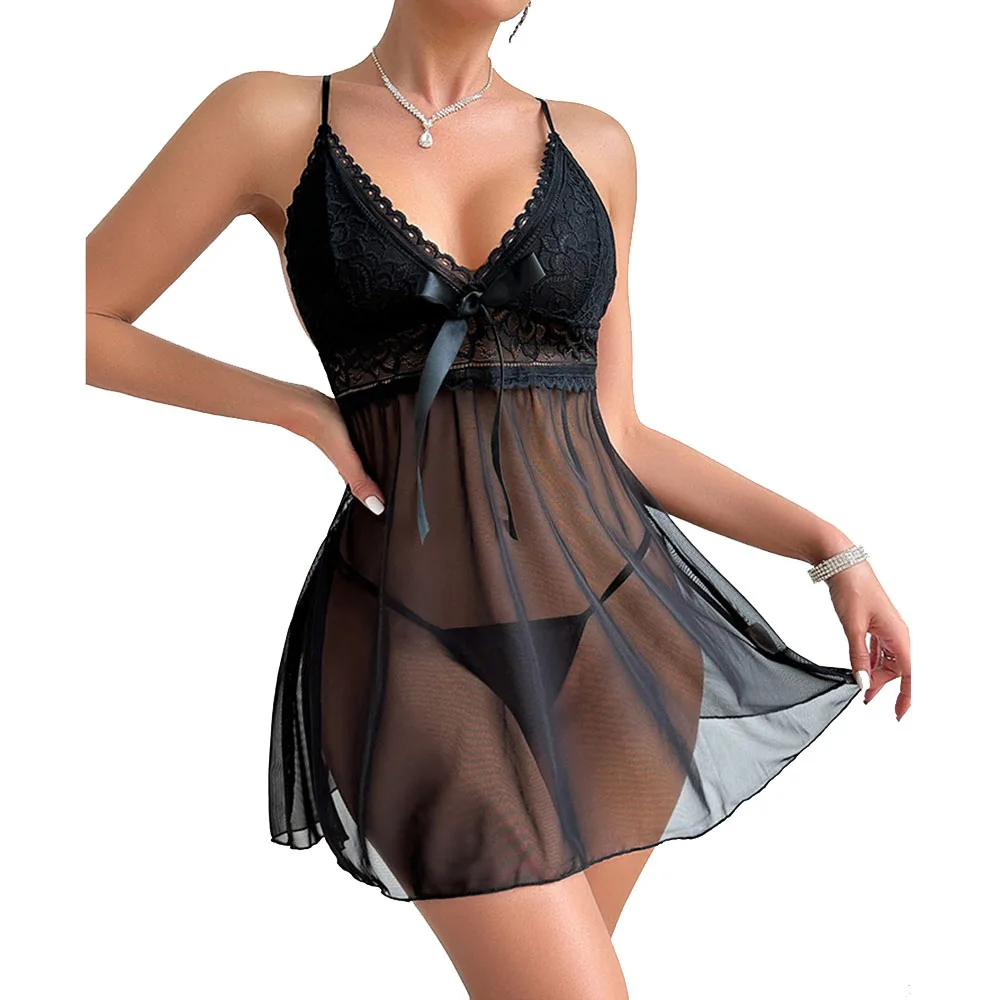 

Женское нижнее белье, сексуальная кружевная сетчатая сорочка Babydoll, ночная рубашка, будуарная одежда для сна