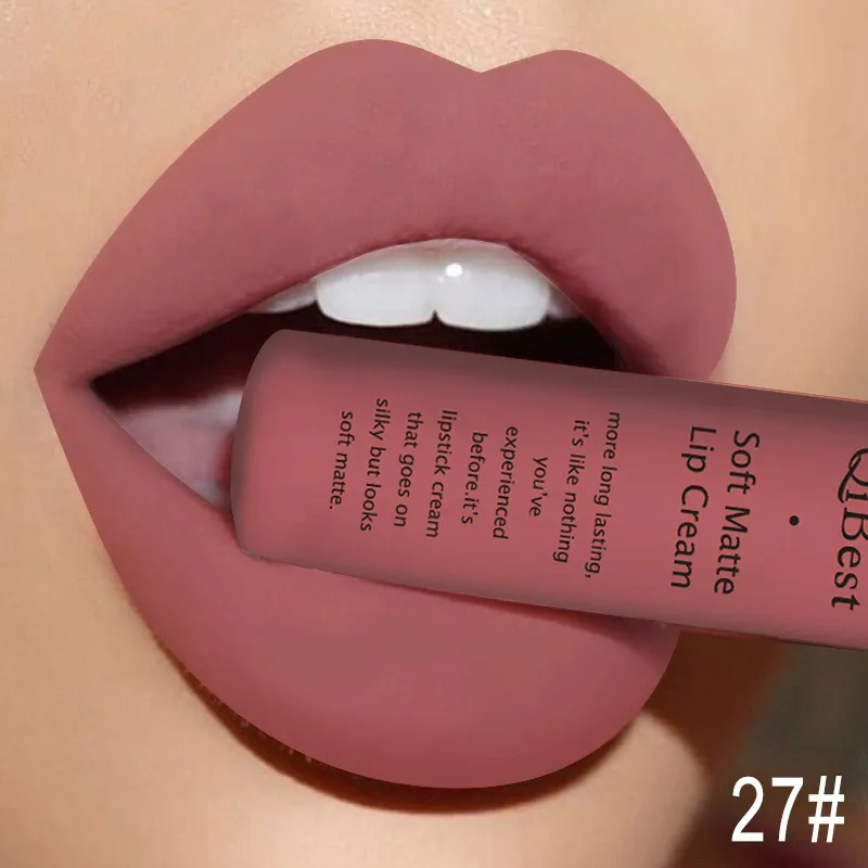 

QIBEST Hot Color Matte Velvet Lip Glaze Waterproof Long Lasting Not Easy To Fade Lip Gloss Silky Smooth Lipstick Makeup Lipgloss