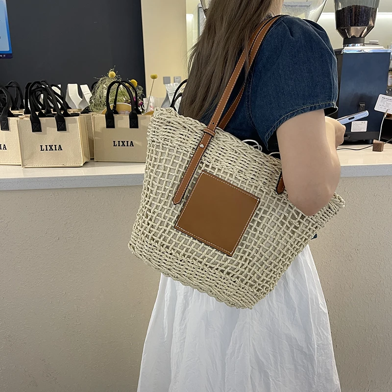 Women Straw Handbags 2024 Fashion Korean Shopper Bags Luxury Design Large Woven Tote Bag Summer Beach Handmade Tote Handbag