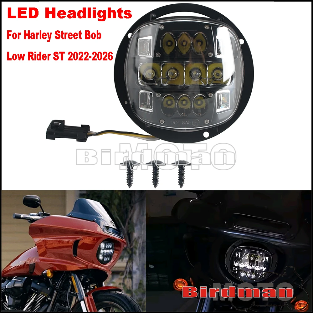Motorcycle LED Headlights Headlamp High Low Beam For Harley Street Bob FXBB Low Rider ST FXLRST 2022-26 Durable Spot Flood Combo