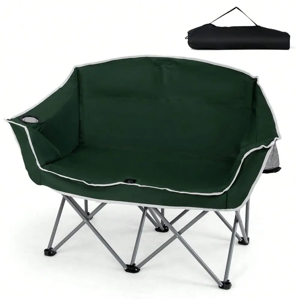 

Double Duo Camping Chair With Armrests Cup Holders Carry Bag Heavy Duty Lawn Chair