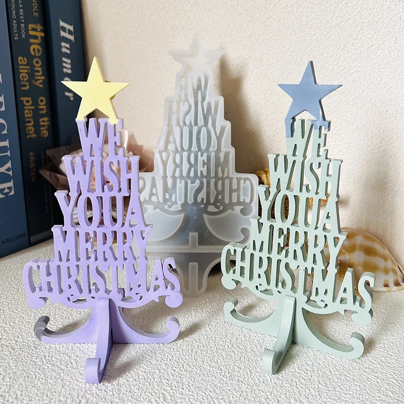 Merry Christmas English Ornament Mold Christmas Mold Christmas DIY Decoration Aroma Plaster Epoxy Resin Clay Silicone Mold