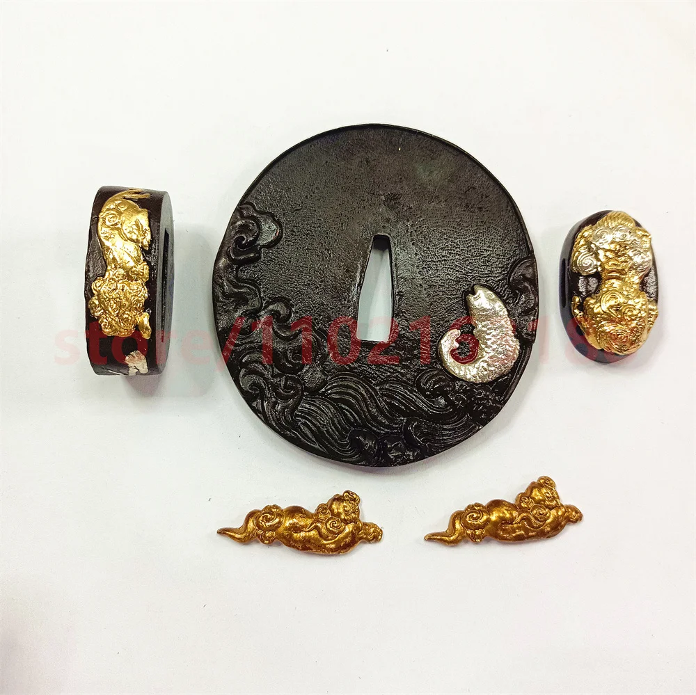 Imagem -02 - Requintado Latão Guarda para Samurai Katana Acessórios Tsuba Handguard Cobre Fuchi Menuki Kashira Peças de Espada Japonesa um Conjunto