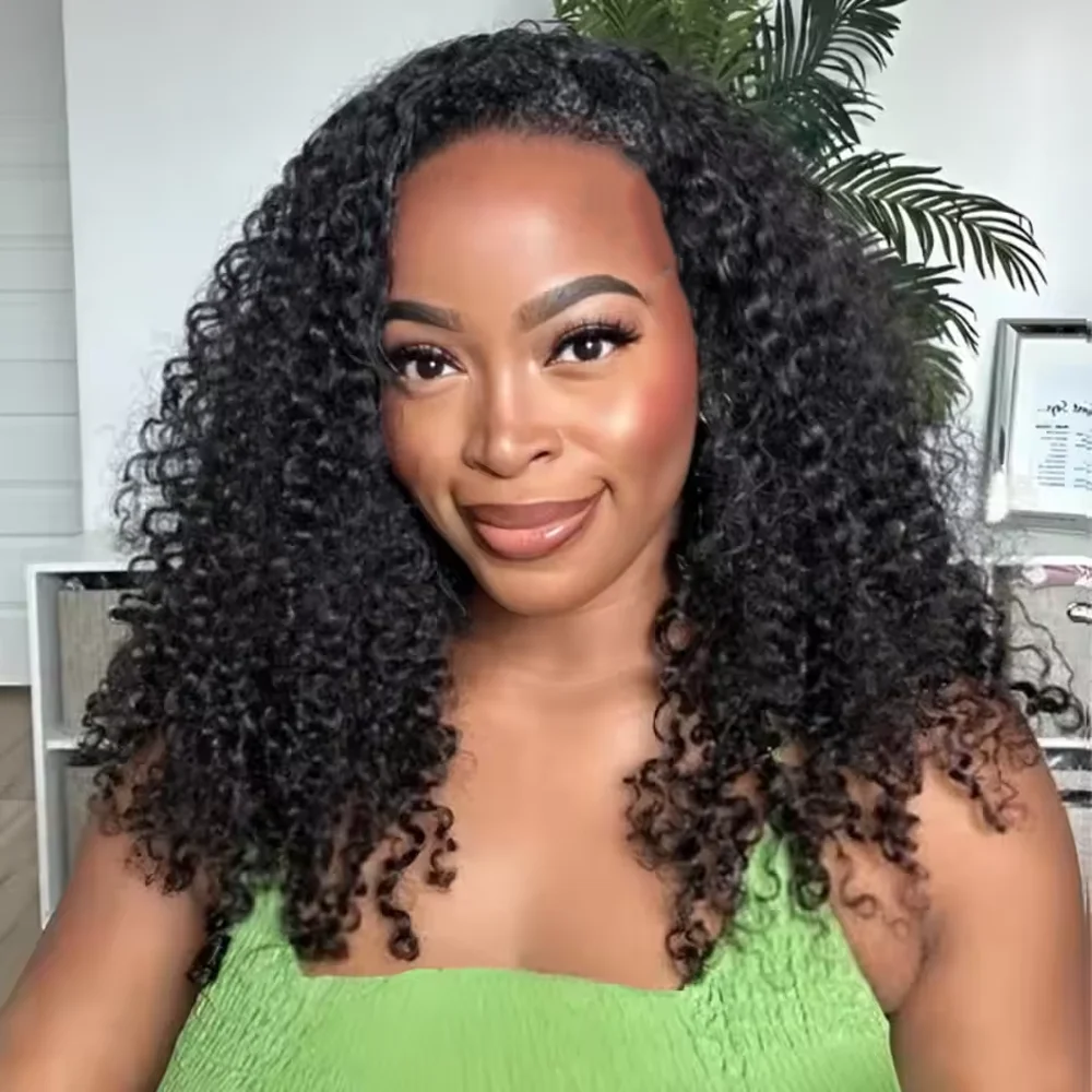 3 في 1 نصف باروكة مع الرباط خصلات الشعر المستعار الإنسان مجعد عقال شعر مستعار ترقية للنساء الصيف آلة الباروكات الشعر 32 بوصة #1