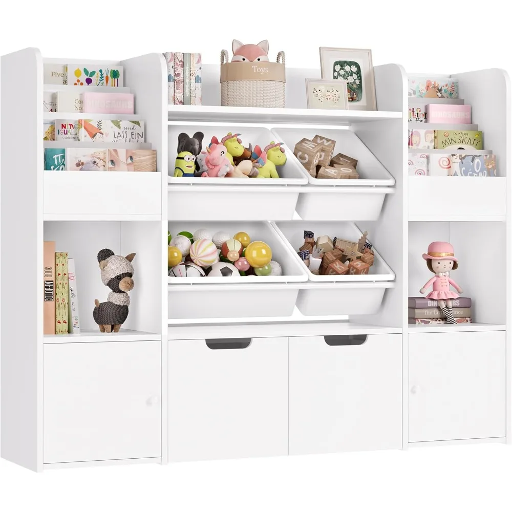 Organizador de armazenamento de brinquedos grande de 50 '' com 4 caixas de brinquedos, organizadores de brinquedos e armazenamento com 6 cubículos de armazenamento e 2 gavetas móveis