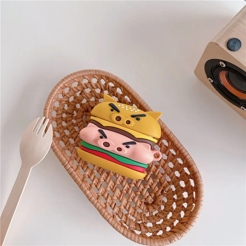 

For Airpods Pro Case,Cute 3D Anime Hamburg Pig Protective Earphone Silicone Cover For Airpods Pro 2 Case For Kids Boys Funda