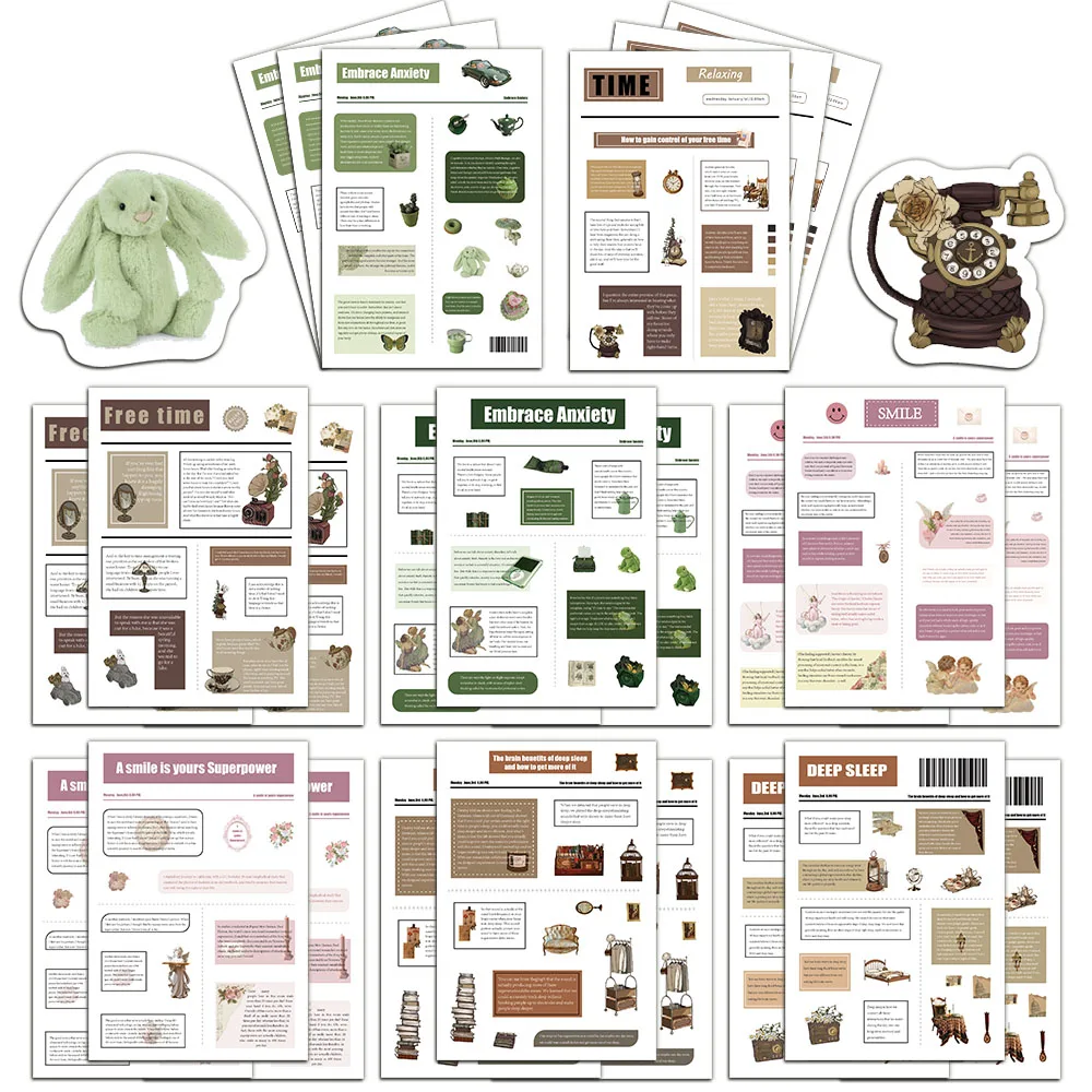 8PCS Vintage Newspaper Selection Series Creative Stickers DIY Box Graffiti Stickers Wholesale