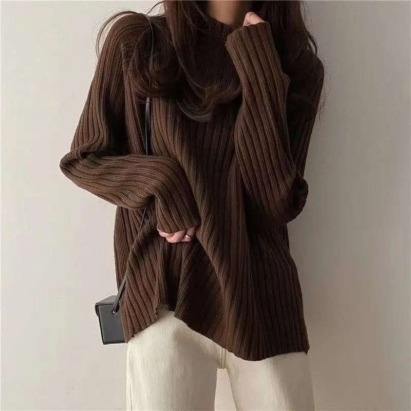 2023 New Autumn and Winter Fashion Minimalist Retro Half High Collar with Inner Sweater Temperament Commuter Women\'s Loose Top