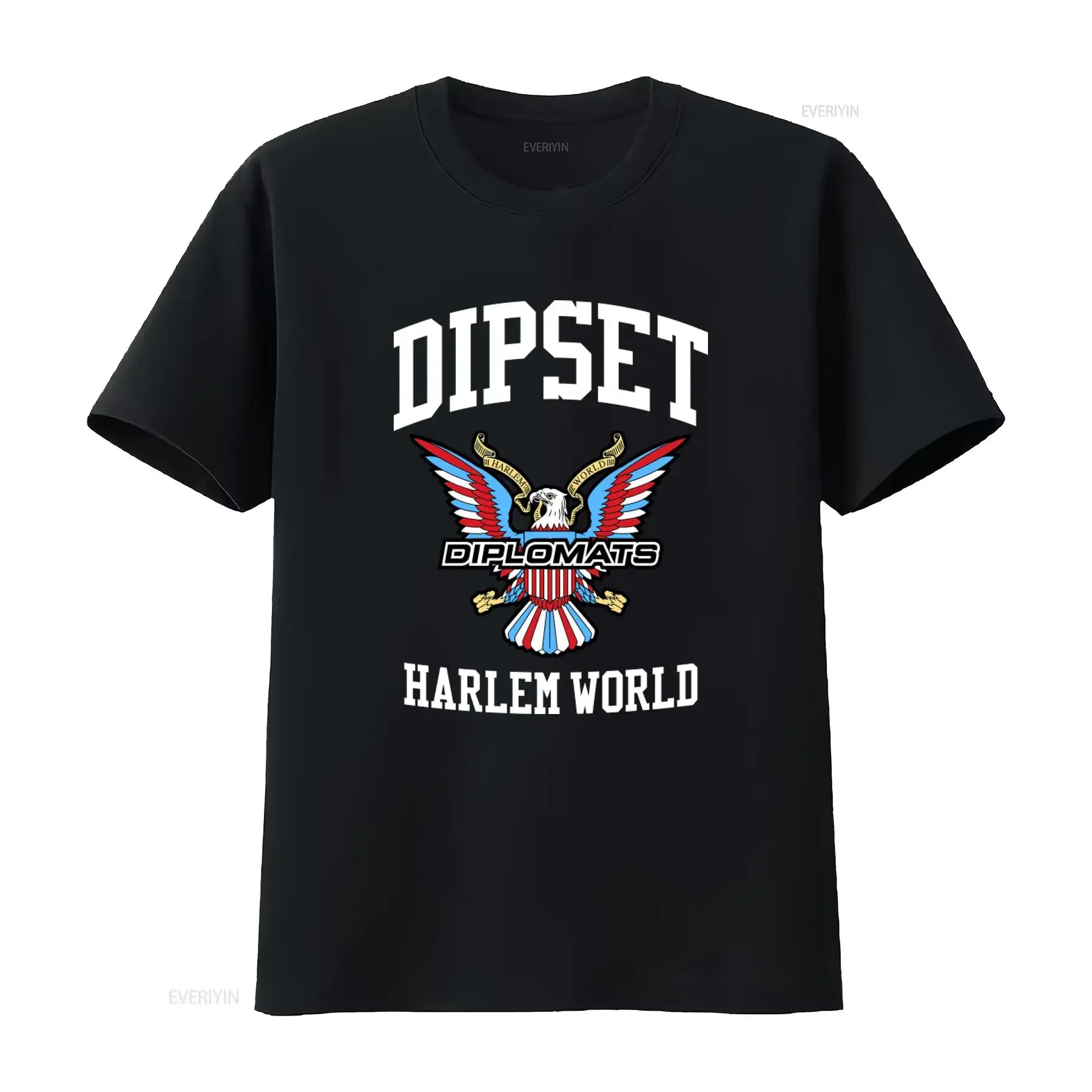 Dipset Diplomats Harlem World Black T Shirt with Eagle Print vintage Washed Versatile graphic Top For Everyday Wear fashion