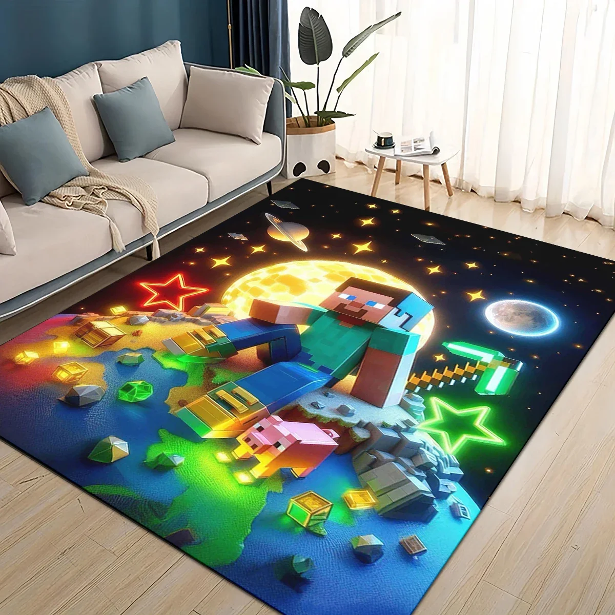 3D My World Building Game Cartoon Carpet Rug for Living Room Bedroom Home Sofa Decoration,Kids Play Non-slip Floor Mat