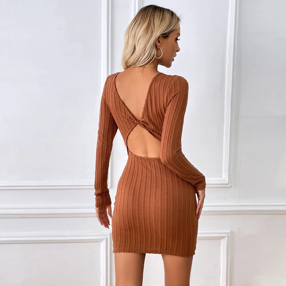 Women Knit Bodycon Backless Dress Fall Winter New Arrival Slim Fit Sexy Party Dress