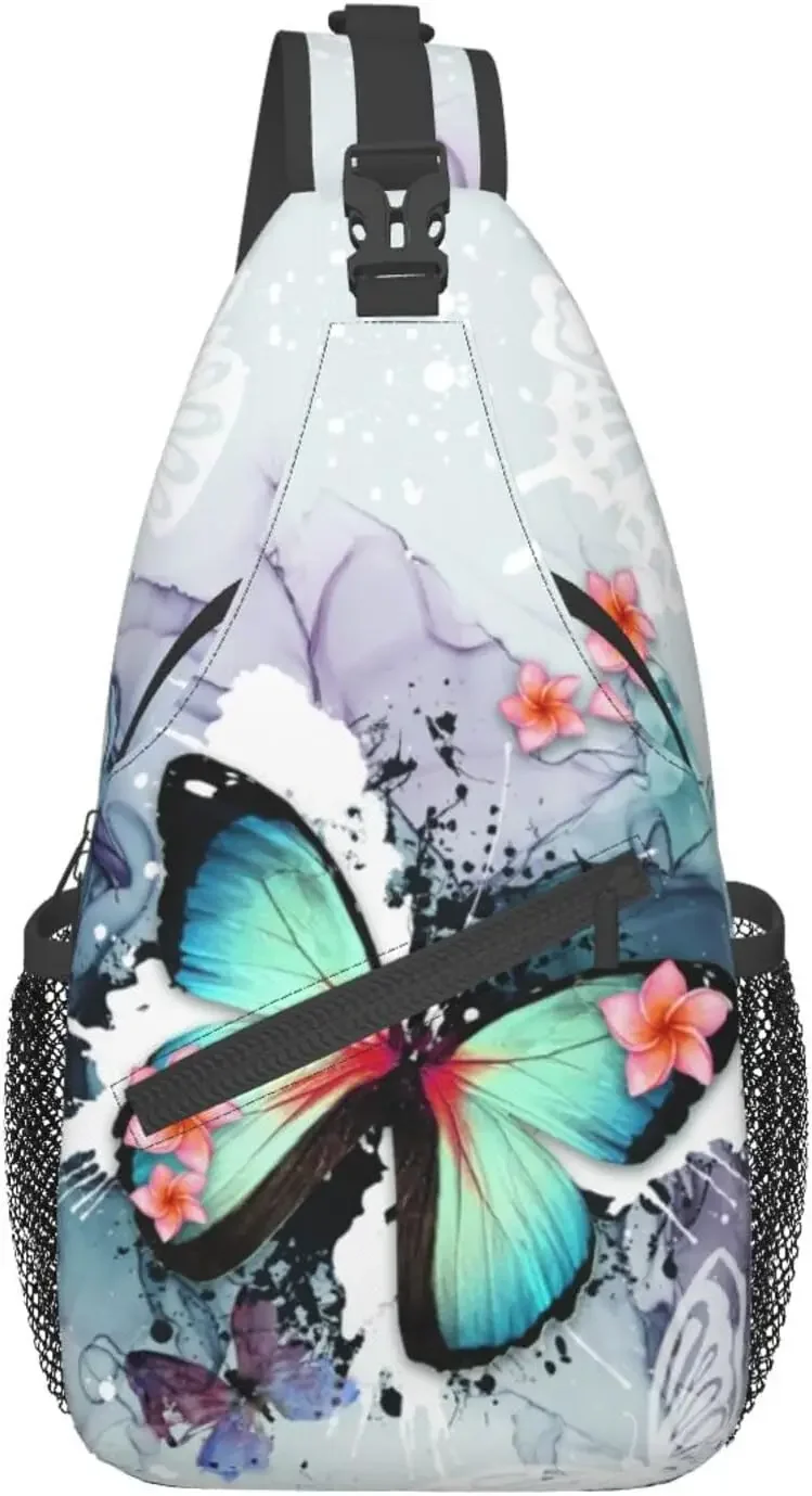 

Butterfly Ink Paint Flowers Sling Bags Shoulder Backpack Crossbody Men Women Gym Climbing Runners Cycling Casual Polyester