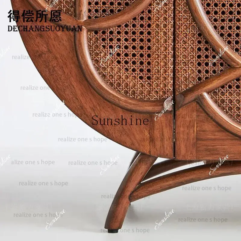American retro solid wood old porch cabinet, living room rattan storage, kitchen customizationP