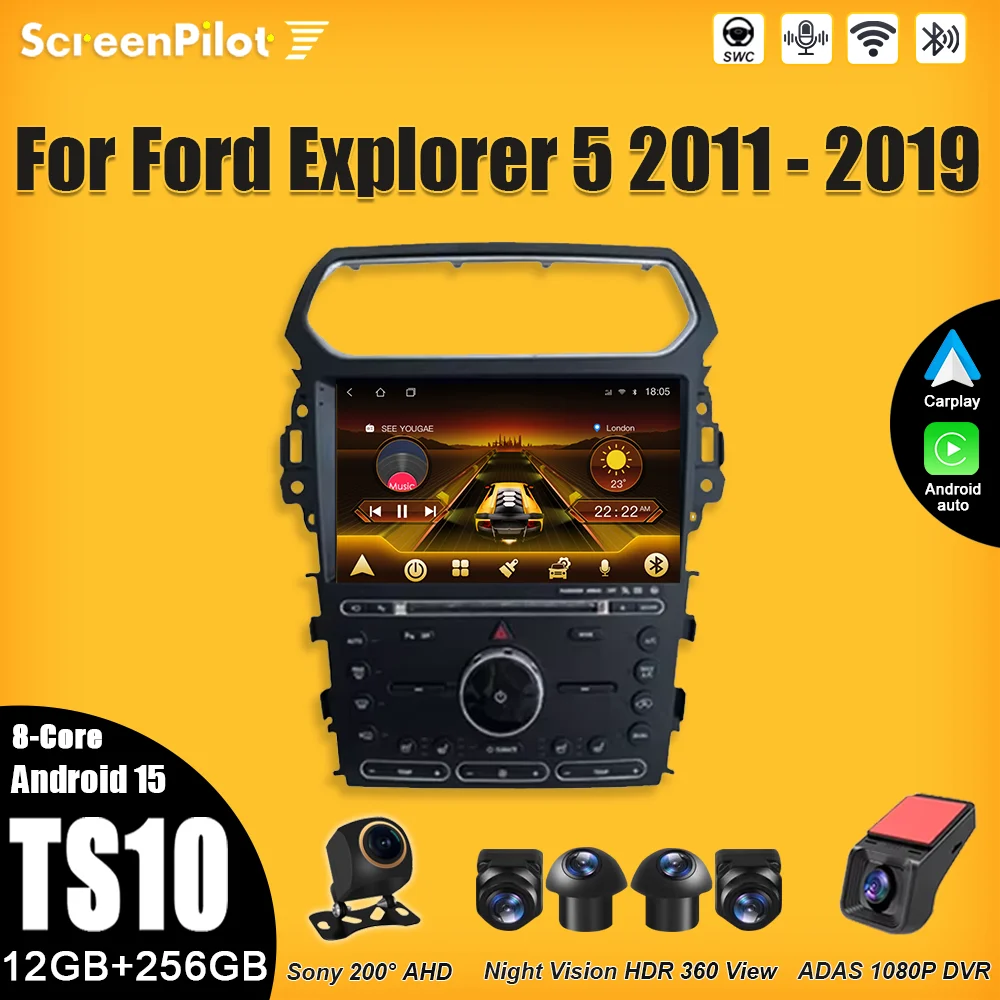 Rádio Automotivo Android 16 para Ford Explorer 5 2011-2019, 2 din, Reprodutor Multimídia de Vídeo, Carplay, Mirror Link, Bluetooth, 8 Núcleos, Wifi 5G