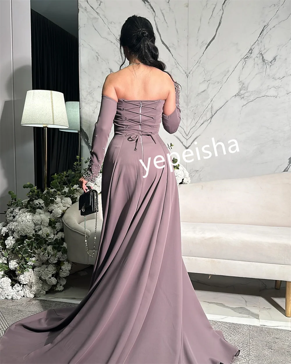 CustomizedHigh Quality Jersey Pleat Sequined A-line Strapless Long Dresses Homecoming Dresses Matching Casual Elegant Classic