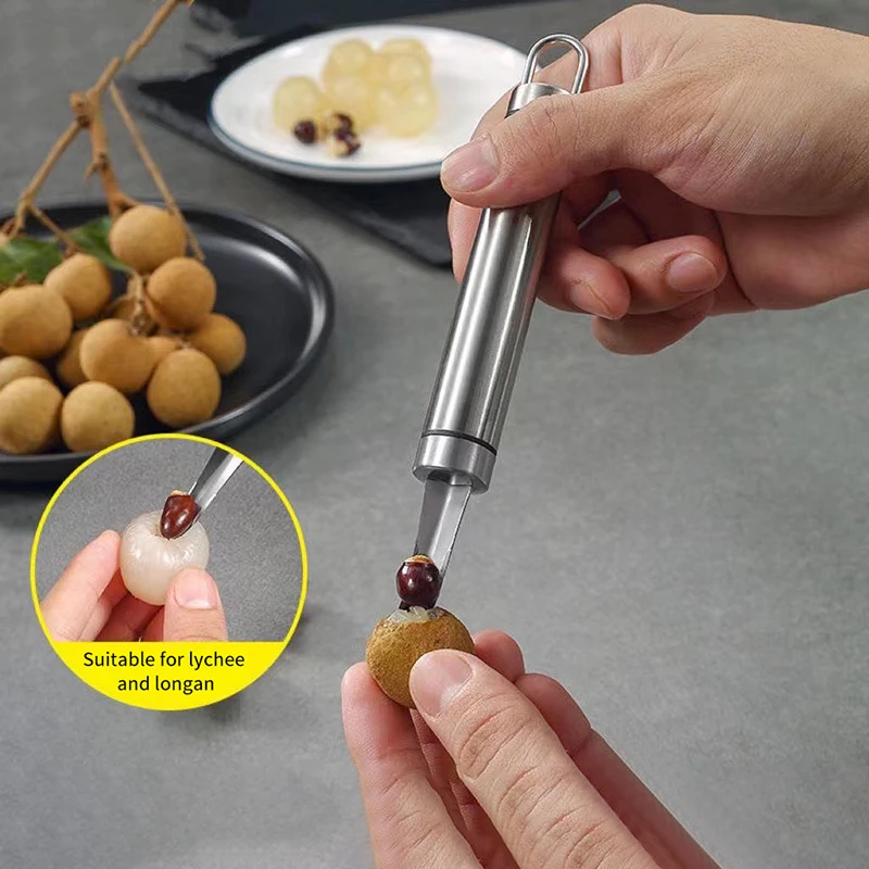 1Pc Core Remover Longan Pear Litchi Core Remover Fruit Corer For Home Restaurant Home Kitchen Gadgets (Stainless Steel)