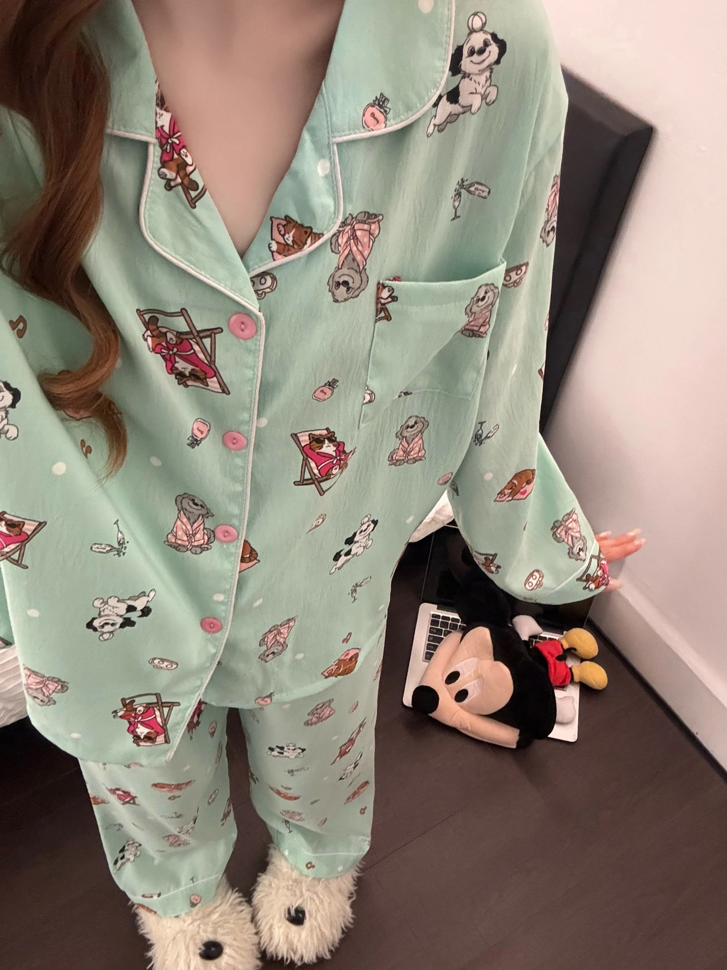 

Комплект домашней одежды в корейском стиле: милый плюшевый хлопковый комплект с длинными рукавами, свободный и удобный, для сна, весна-осень, новинка