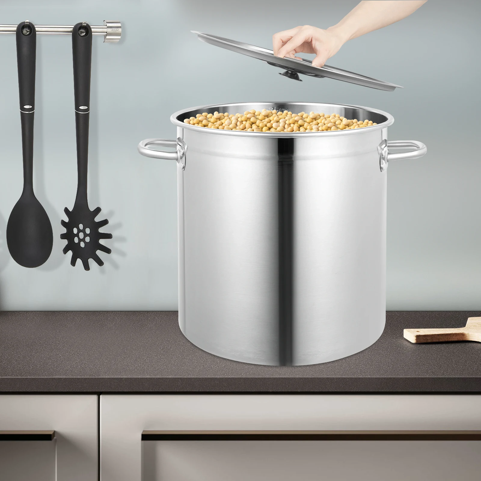 

30-литровая коммерческая кастрюля из нержавеющей стали с крышкой и заклепанными ручками, сверхмощные большие кастрюли для приготовления пищи