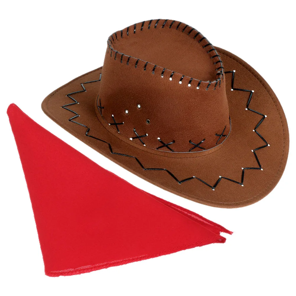 1 zestaw Kostium Kowbojski Western z Kapeluszem Kowbojskim i Trójkątną Bandaną dla Dorosłych na Karnawał, Imprezę Halloween, Rekwizyty do Przebrań