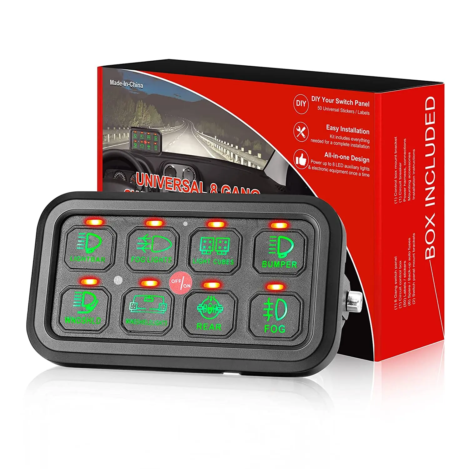 

Intelligent Library Electronic 8 Gang Switch Panel Universal Circuit Control Relay System Box With RGB Backlight For 12V Car Tru