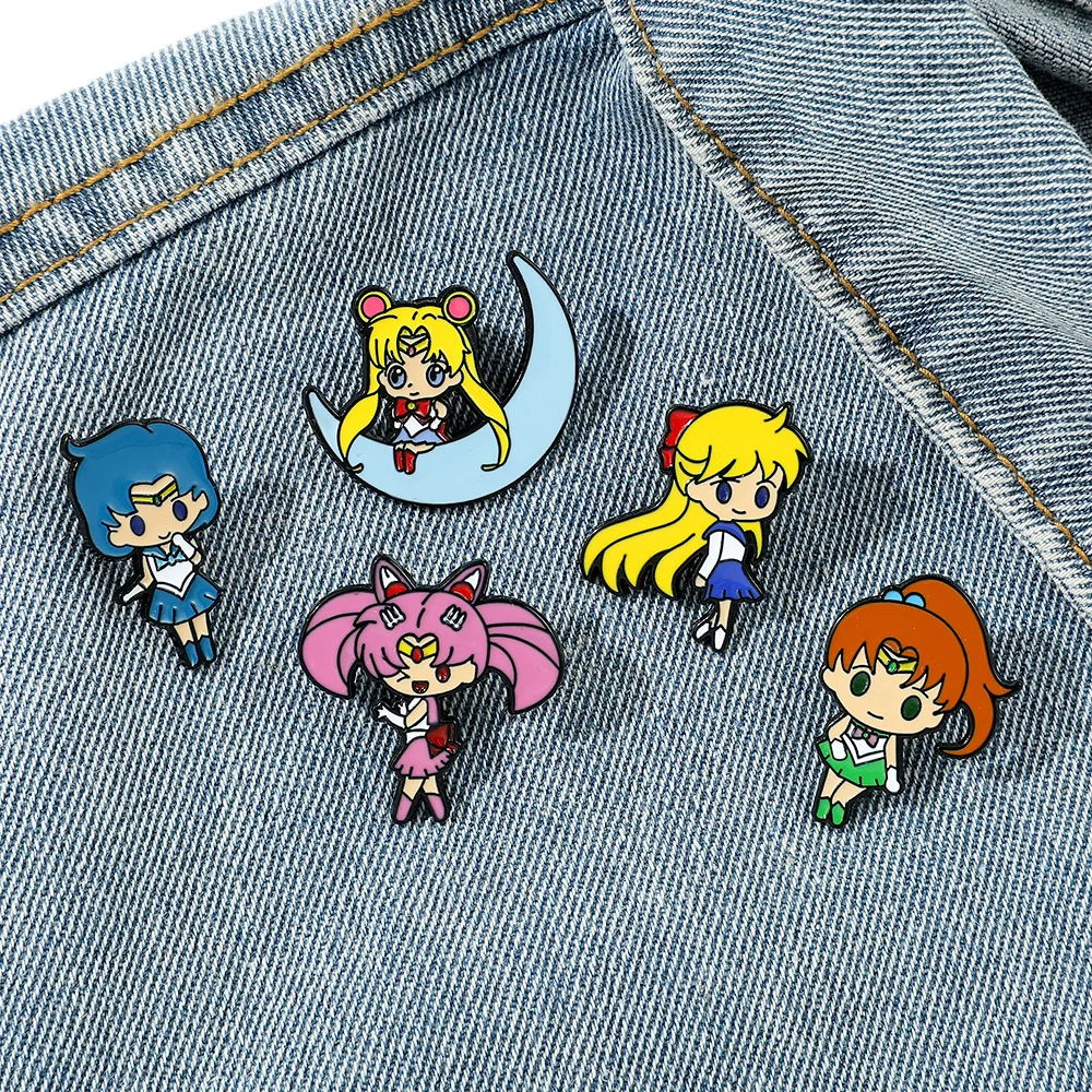 Anime Cartoon Enamel Pin Brooches Cute Sailors Moons Delicate Girly Lapel Backpack Hat Badge Brooch Jewelry Gifts for Women Girl