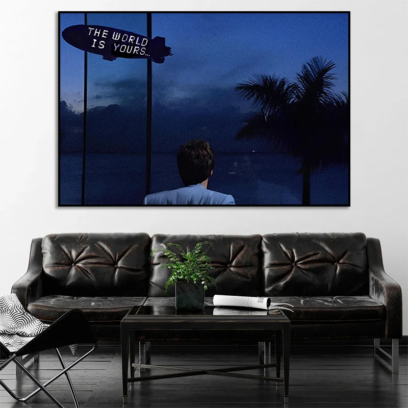 Póster de motivación Scarface Tony Montana, el mundo es tuyo, escena de película, arte de oficina, pintura en lienzo, imagen impresa para pared, decoración del hogar