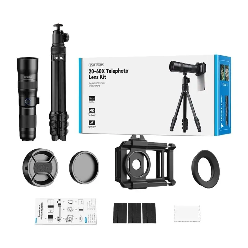 

60X Magnification Attachment Includes Portable Tripods Filter Thread Birding Accessories for Smartphones D2RC
