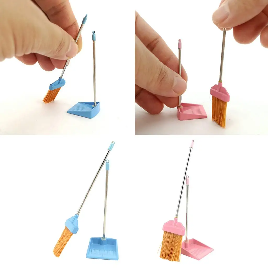 1/12 Scale Plastic Broom Dustpan Set for Dollhouse chen Room Accessories