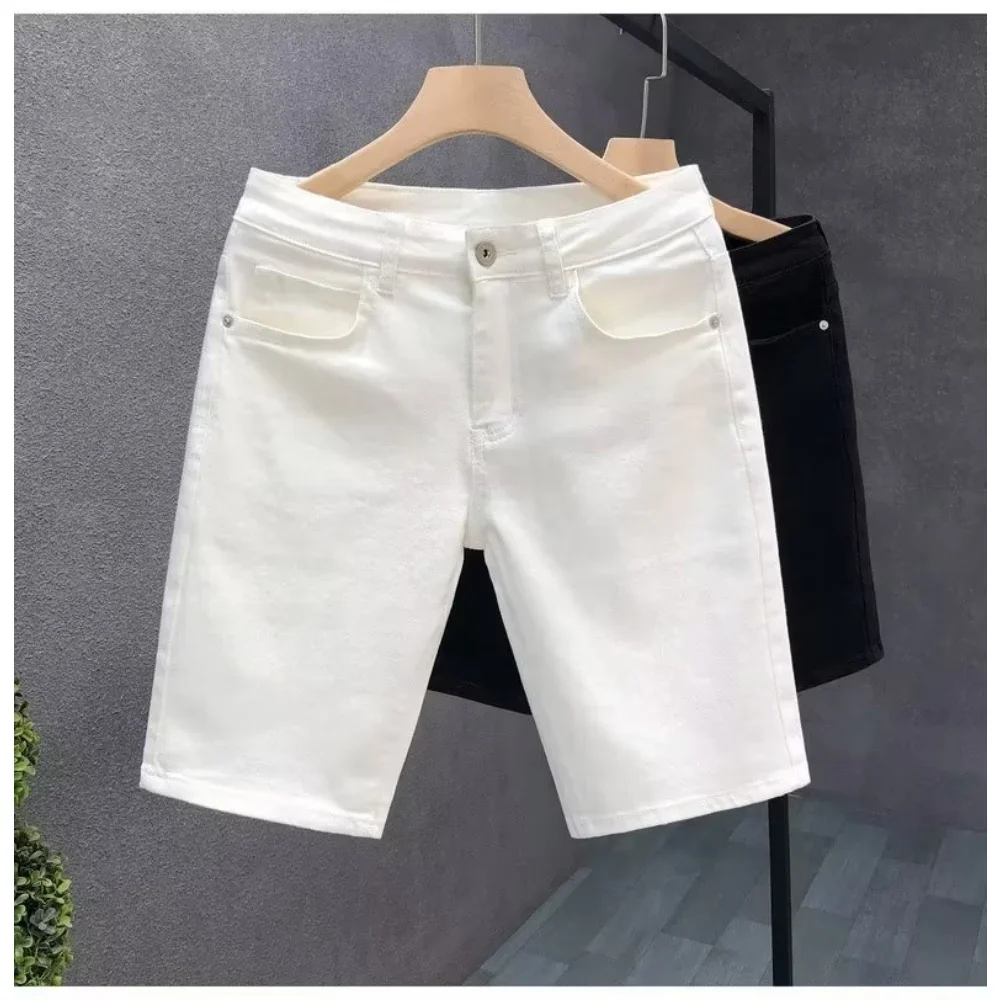 New Summer Korean Fashion Luxury Designer cowboy White Black Jeans for Men Trendy Slim Fit Casual Pants Boyfriend Jeans Shorts