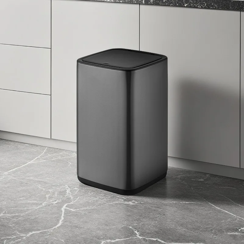 Stainless Steel Trash Can with Lid Waterproof Odor‑proof Rectangular Waste Bin Modern Household Garbage Bucket Office Bedroom