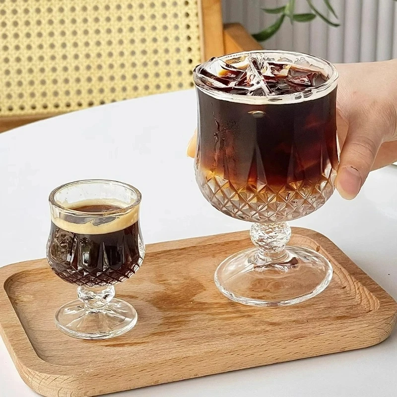 Creative Diamond Ice Americano Glasses Cup Espresso Glass Cups Set Second-hand Goblet Water Milk Glass Cup Cafe Home Accessories