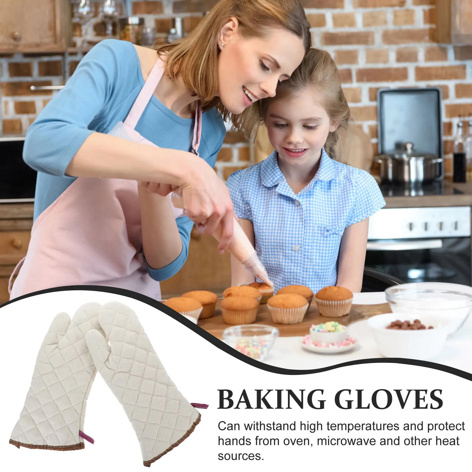 

1Pair Anti Scald Oven Gloves Heat Resistant Non Slip Baking Mitts Insulated Kitchen Cooking Protection Oven Glove