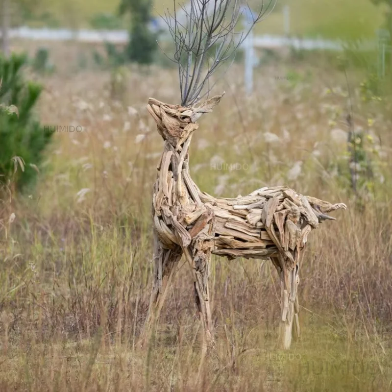 Outdoor Wooden Lucky Large Deer Ornament Home Decoration Garden Lawn Arrangement Landscape Animal Landscaping