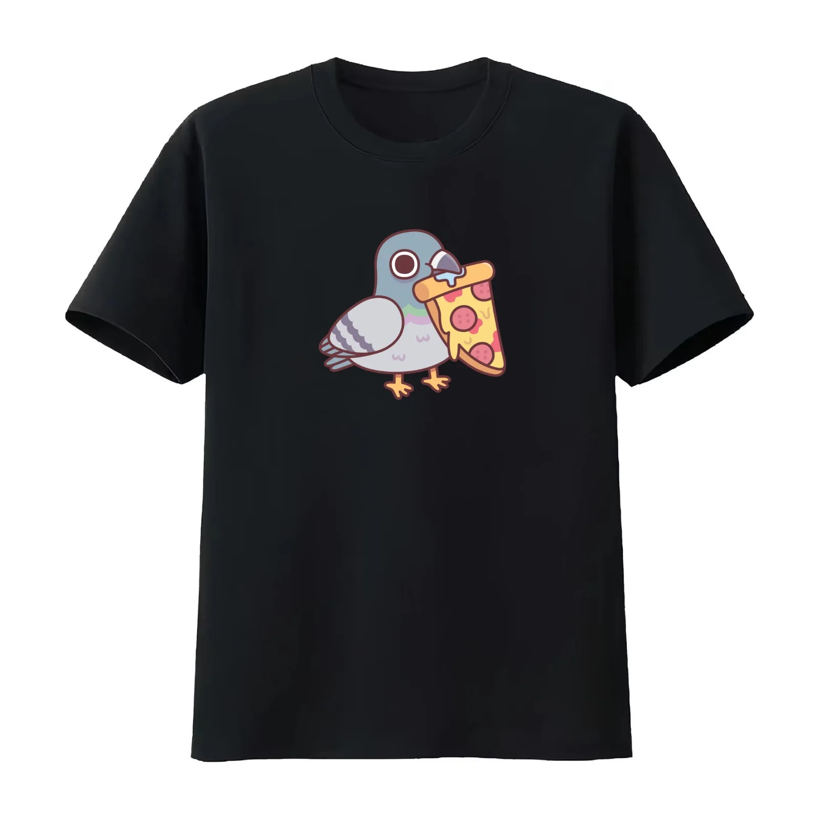 Cute Pigeon With Pepperoni Pizza Slice T-Shirt Summer Casual Cotton Tee Oversized Streetwear Tops Vintage Graphic Print