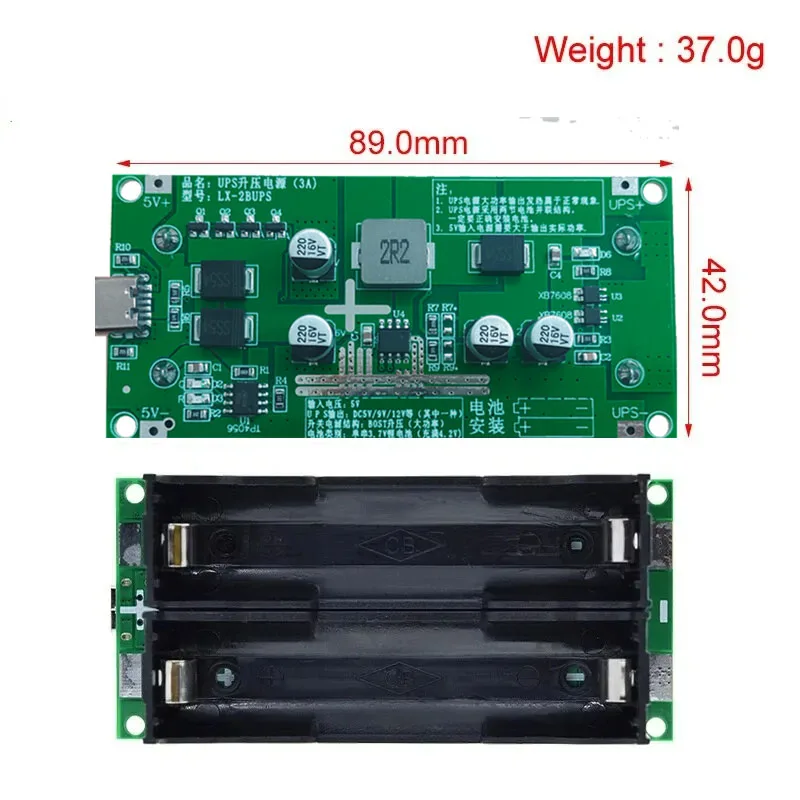 Type-C 15W 3A Fast Charge UPS Power Supply / 18650 Lithium Battery Charger Test Module DC-DC Step Up Booster Converter 5V 9V 12V