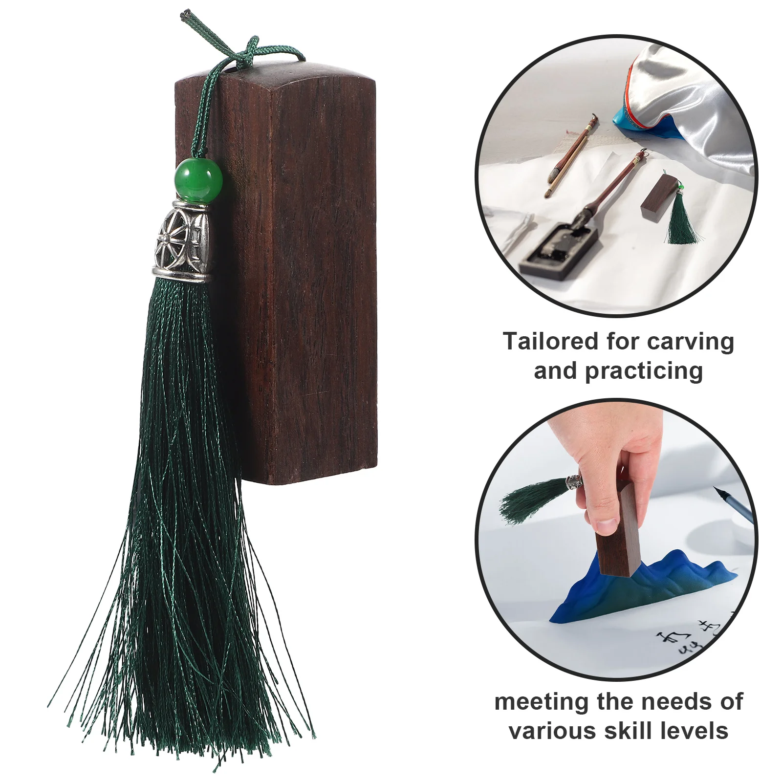 Natural Wood Carving Stamp Blank Stamp for Name Signature Practice DIY Handmade Crafts Art Supply with Tassel Decoration