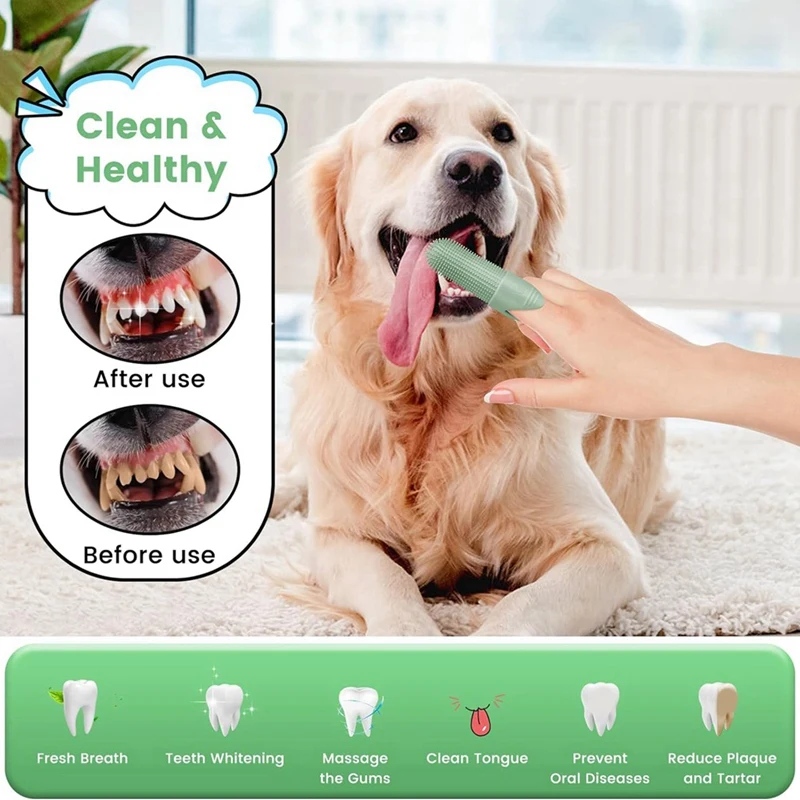 4 Pack Dog Toothbrush 360° Cleaning Finger Toothbrush For Dogs Silicone Dog Toothbrush