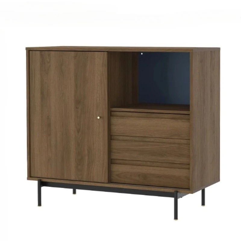 Armarios auxiliares vitrinas grano de nogal marrón muebles de salón simples y modernos Armarios de dormitorios baratos de mediados de siglo