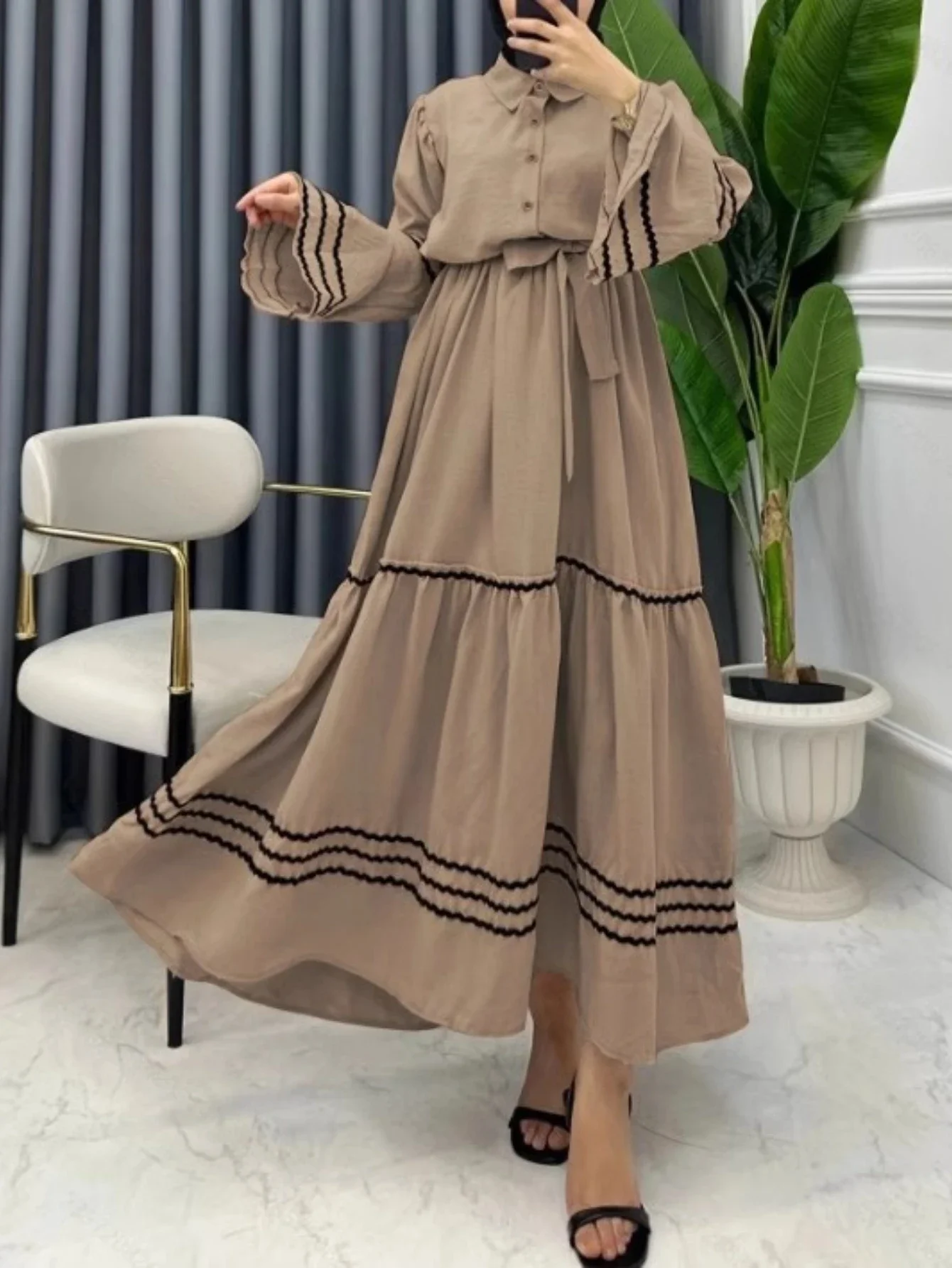 

Мусульманская Абая Ид, женское платье, рубашка с лацканами, длинные платья для вечеринки, Джалабия, Рамадан, Vestidos Largos, арабский длинный халат, марокко, кафтан 2026