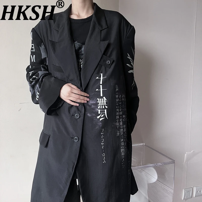

HKSH Autumn Winter New Men Tide Punk Niche Design Original Yamamoto Dark Thin Blazer Fashion Dark Chic Ins Trench Coats HK15444