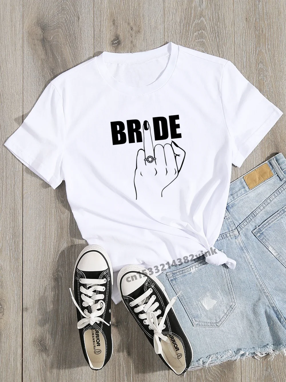 Bride Ring Finger Bride Team Print Bachelorette Wedding Party Women T-shirt Casual ladies basic O-collar Short Sleeved T-shirt