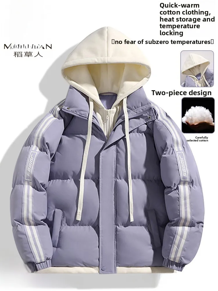 

2025 New Sle Student down Cotton Jaet ex Thiened Warmth Polyester Fabric Hooded Long Sve Printed Casual Coat