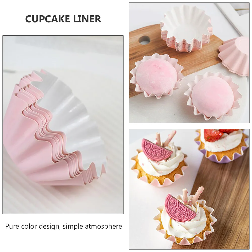 

50pcs Cake Cups Beautiful Shape Liner Pink Baking Paper Trays Muffin Cupcake Holder Thick Oil Resistant High Temperature Non
