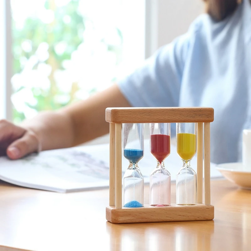 Creative wooden hourglass ornaments 1/3/5 minutes hourglass timer 3 in 1 combination Sandglass home decoration crafts